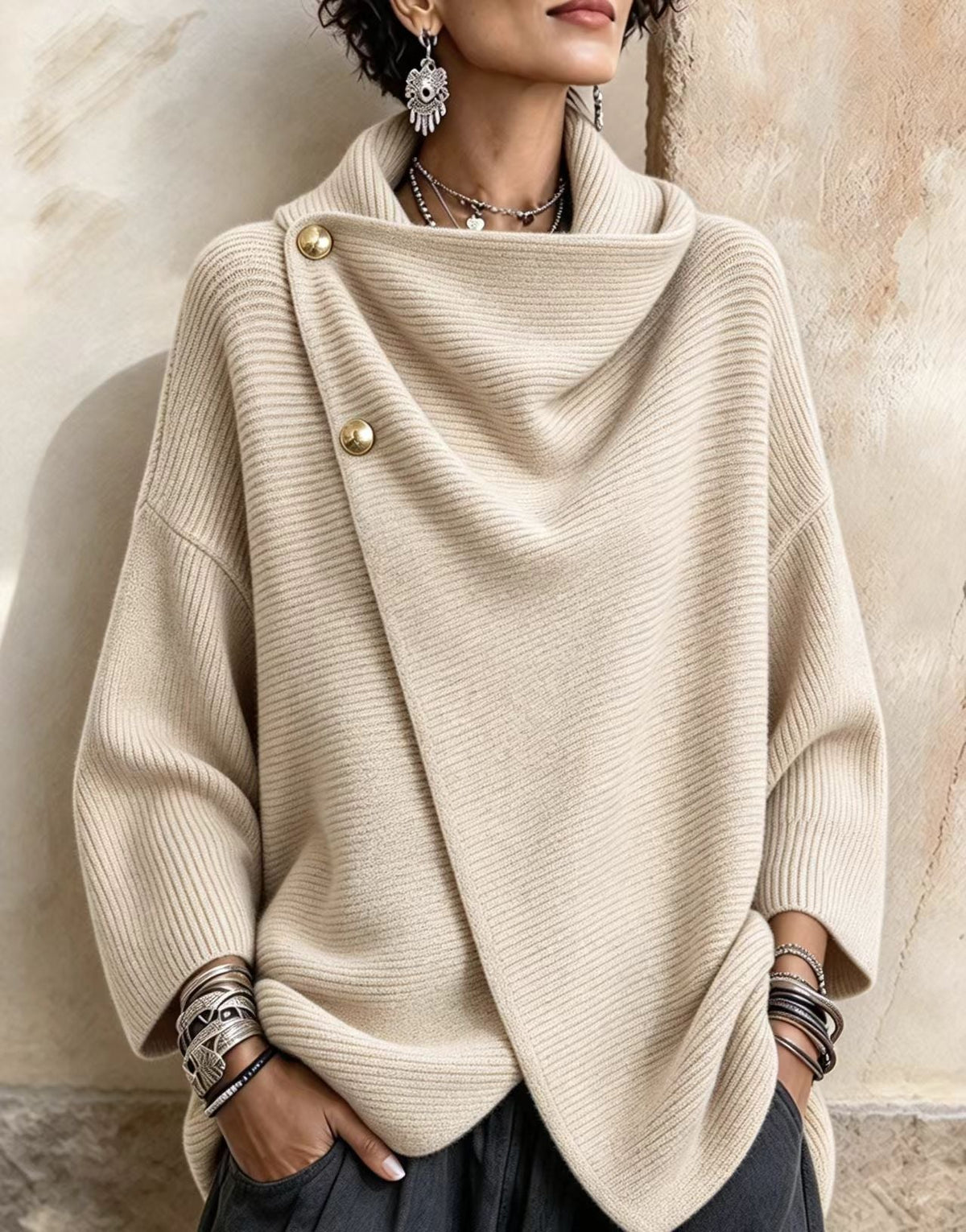 💛LAST DAY SAVE 49% ⏰Relaxed Chic Knitted Asymmetric Button-up Top