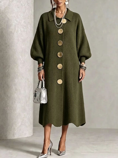 🤲LAST DAY SAVE 49% ⏰Long-sleeve Knit Dress With A Large Metal Buckle, Lapel Collar, And Lantern Sleeves— FREE Handbag