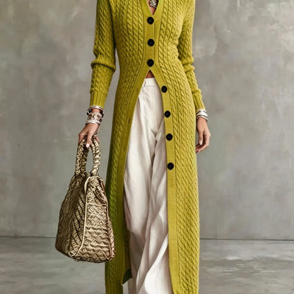 💚Women's Cable Knit Long Cardigan Slim Fit Acrylic Apricot Outerwear