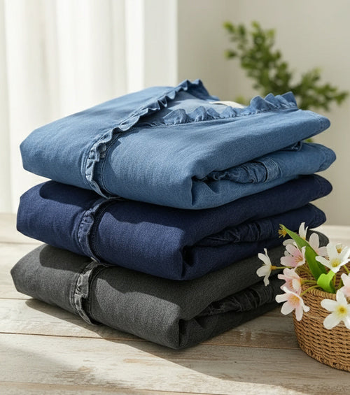✨⏰New Arrivals🔥 Women's Casual Denim V-Neck Ruffled Shirt
