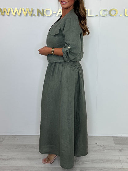 CLEARANCE🔥 Linen Smocked Dress With Over Jacket Two-piece Set