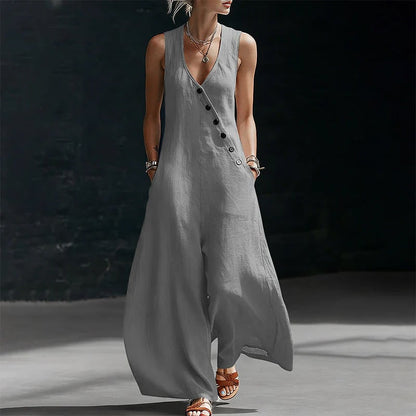 ✨✨Women's Sleeveless V-Neck Jumpsuit with Pockets