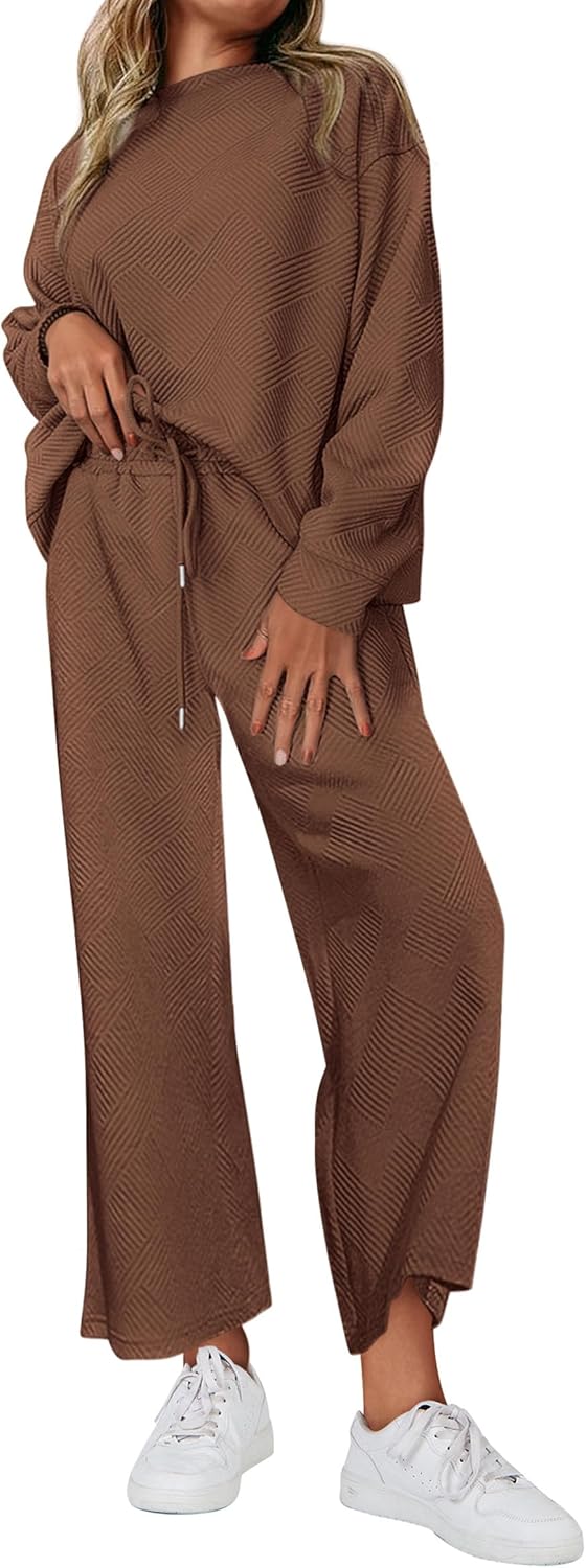 NEW 🔥 Women's Cotton Two-Piece Oversized Drawstring Sweatshirt Wide Leg Sweatpants Casual Set