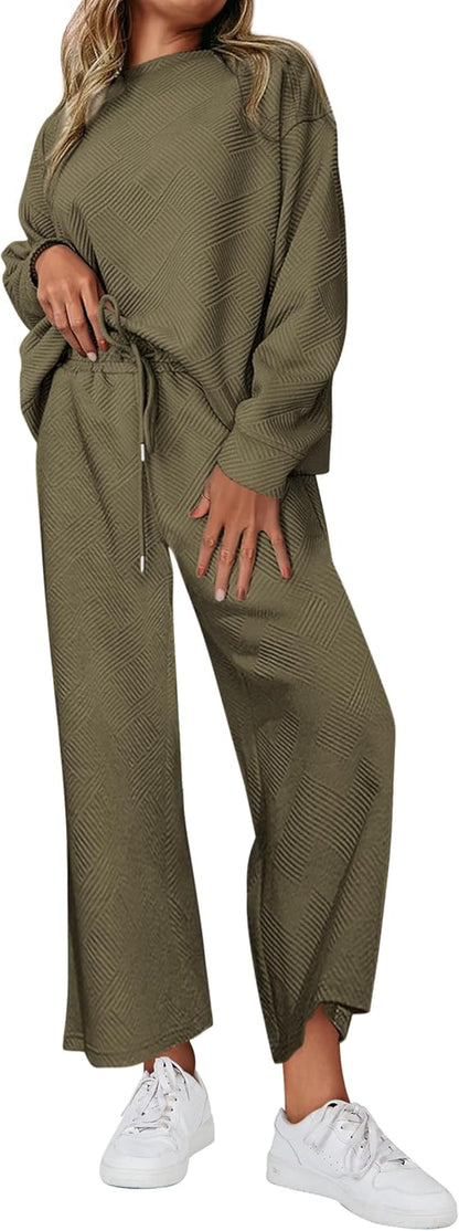 NEW 🔥 Women's Cotton Two-Piece Oversized Drawstring Sweatshirt Wide Leg Sweatpants Casual Set