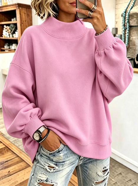 🤲LAST DAY SAVE 49% ⏰Cozy Pink High-neck Oversized Sweatshirt