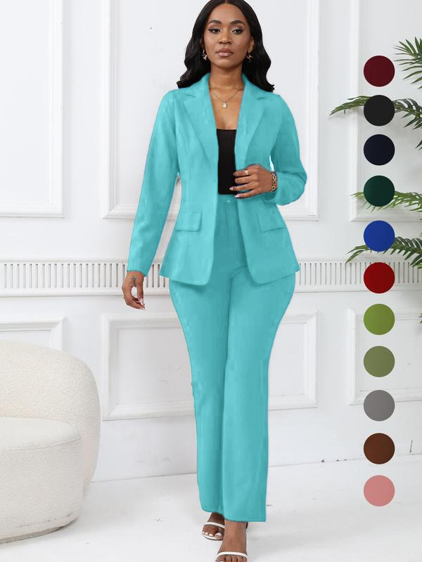 💚Women's elegant business solid color long-sleeved two-piece suit
