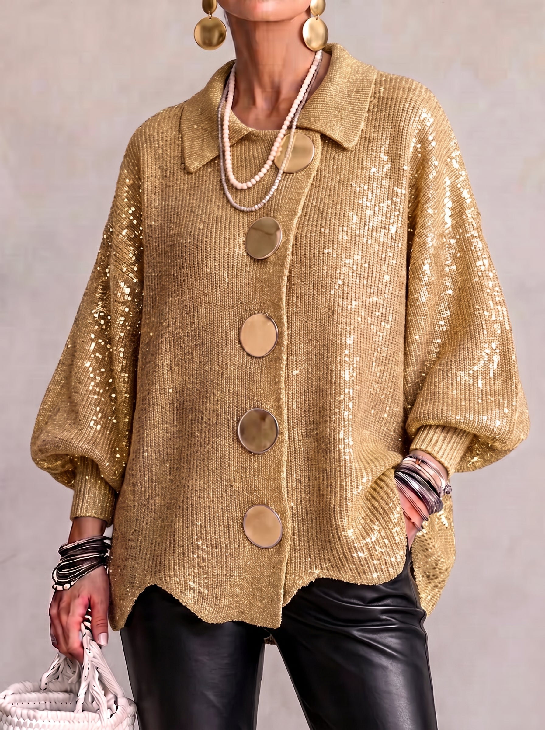 🤲LAST DAY SAVE 49% ⏰Oversized Collared Knit Cardigan With Large Metal Buttons
