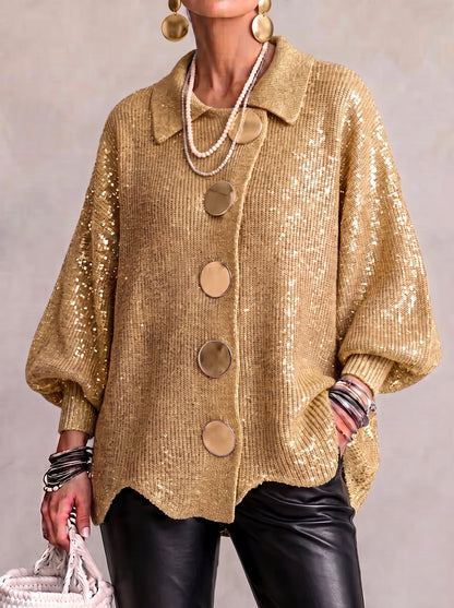 💛LAST DAY SAVE 49% ⏰Oversized Collared Knit Cardigan With Large Metal Buttons