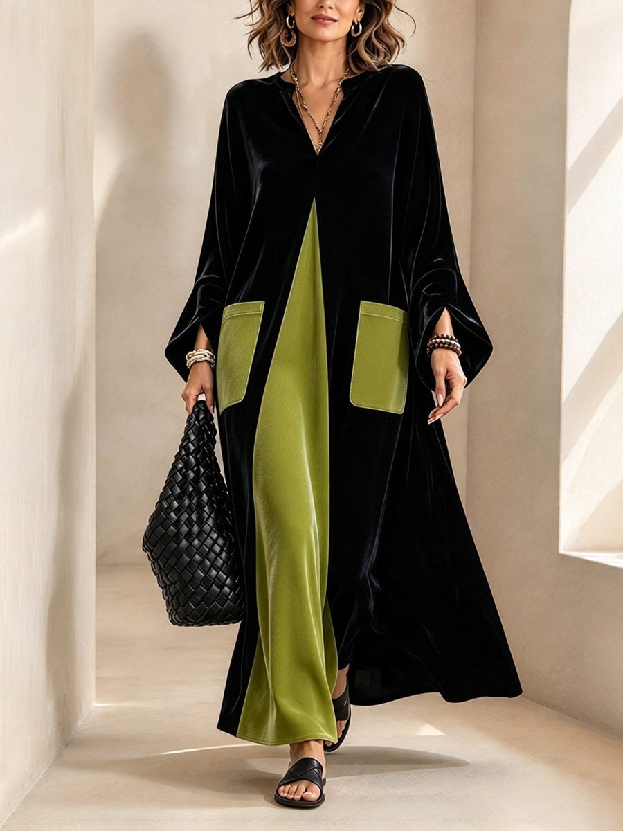 🤲LAST DAY SAVE 49% ⏰Elegant Artistic Cut Color-block Velvet Dress