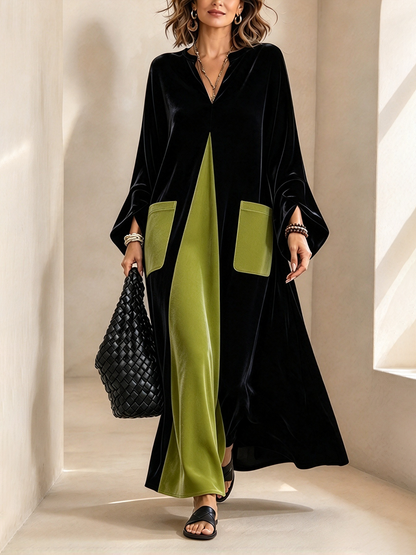 🤲LAST DAY SAVE 49% ⏰Elegant Artistic Cut Color-block Velvet Dress