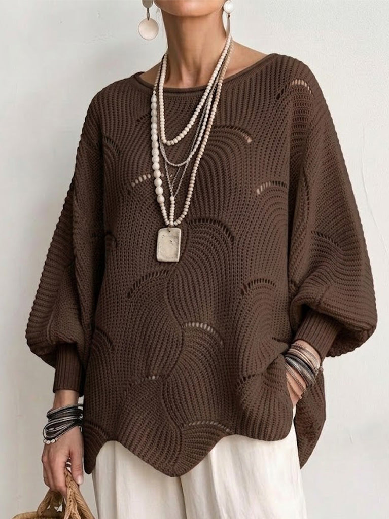 🤲LAST DAY SAVE 49% ⏰Hollow Wave Pattern Loose Lantern Sleeve Knit Top