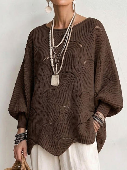 🤲LAST DAY SAVE 49% ⏰Hollow Wave Pattern Loose Lantern Sleeve Knit Top