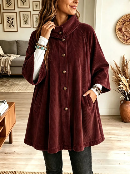 💛LAST DAY SAVE 49% ⏰Women's Stand Collar Oversized Corduroy Poncho Coat