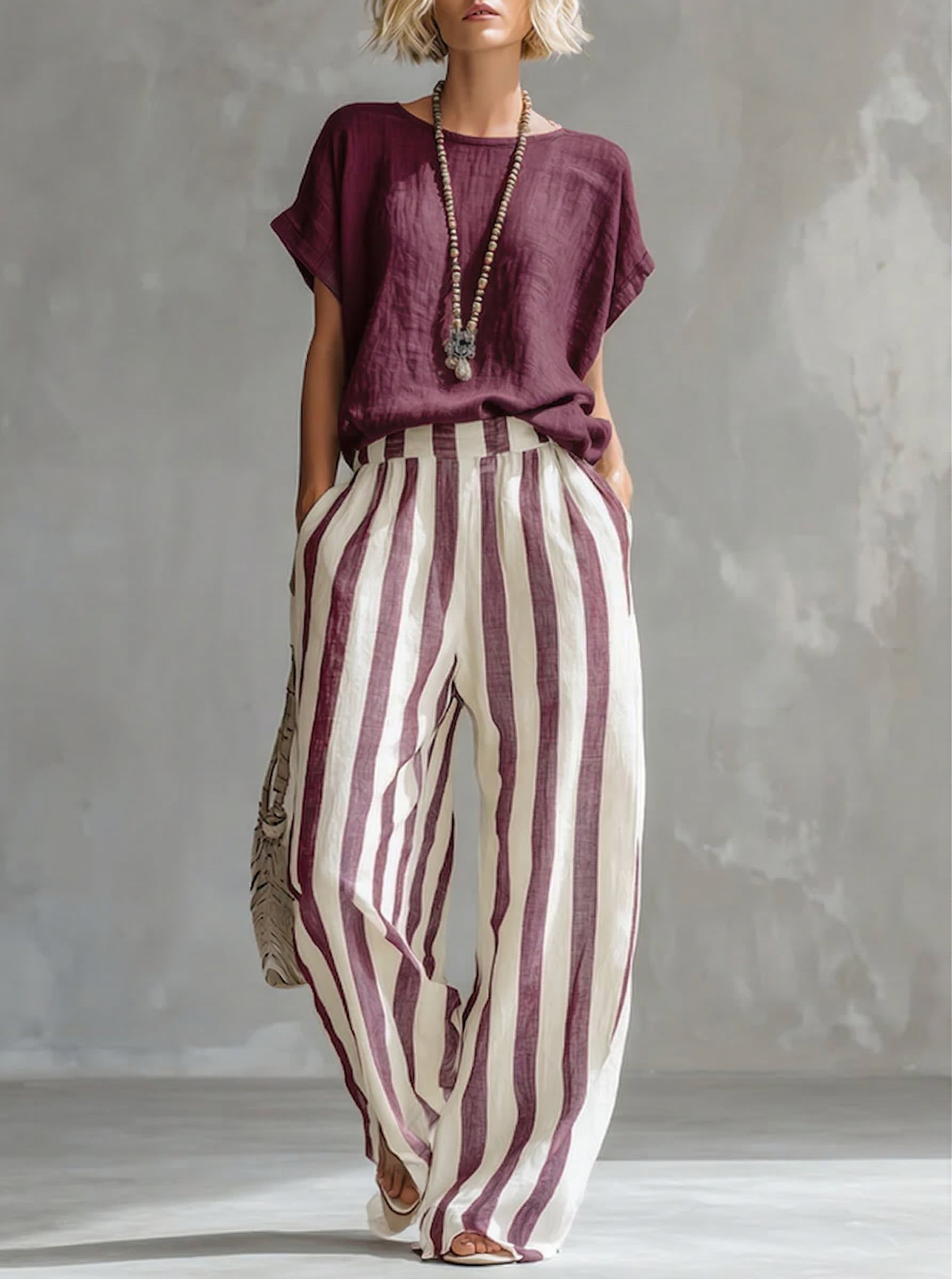 ✨✨LAST DAY SAVE 49% ⏰Cozy Loose-fit Striped Cotton-linen Two-piece Set