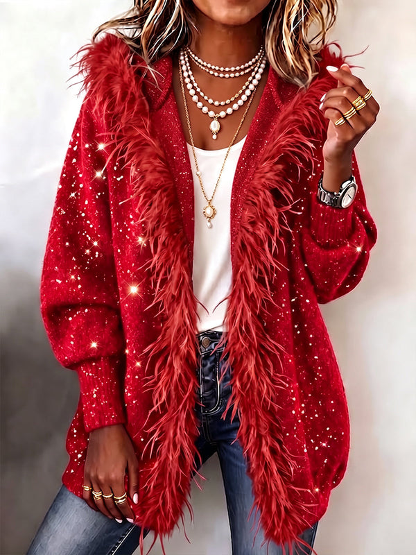 💛LAST DAY SAVE 49% ⏰Cozy Feather-Trimmed Glitter Knit Cardigan