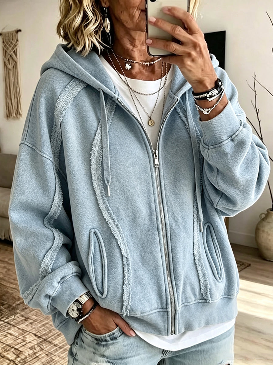 💛LAST DAY SAVE 49% ⏰Casual Raw-edge Zip-up Hoodie