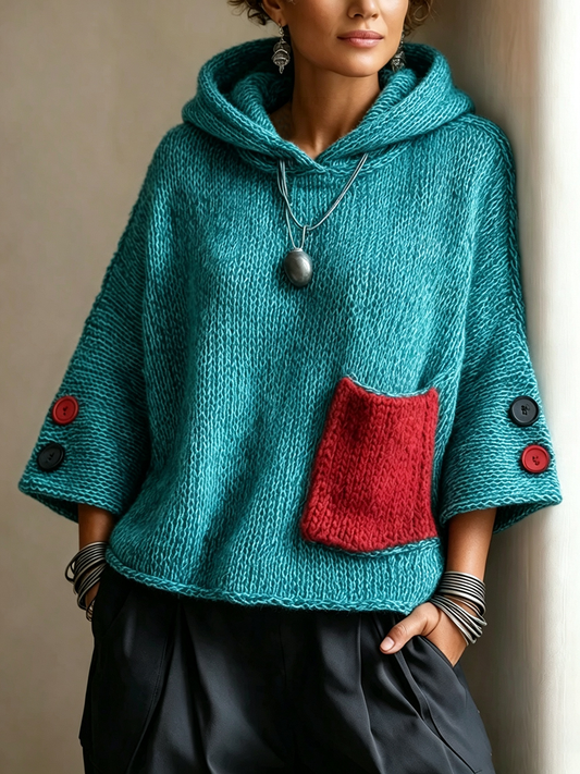 💛LAST DAY SAVE 49% ⏰Relaxed Contrast Pocket Hooded Sweater