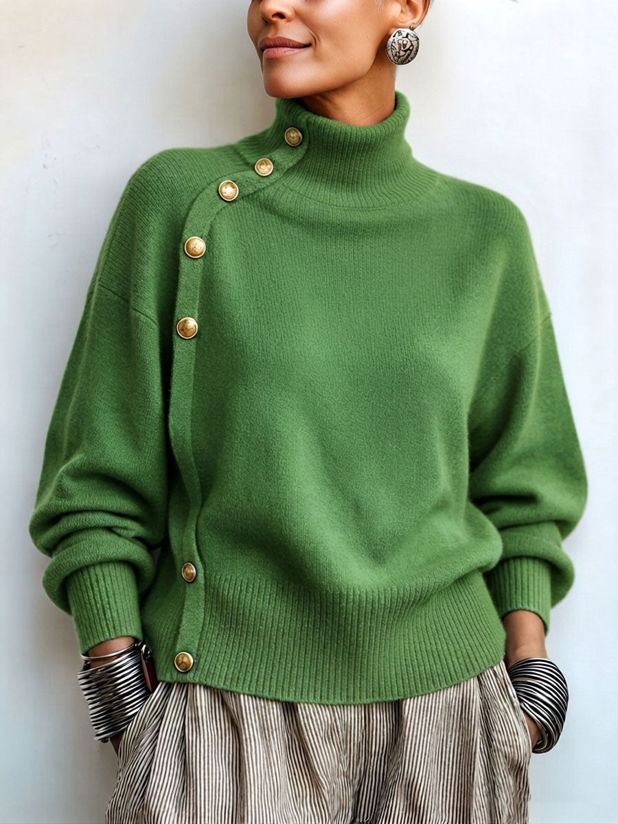 🤲LAST DAY SAVE 49% ⏰Asymmetrical Gold-Button Sweater – Chic, Cozy & Effortlessly Stylish