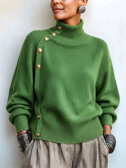 🤲LAST DAY SAVE 49% ⏰Asymmetrical Gold-Button Sweater – Chic, Cozy & Effortlessly Stylish