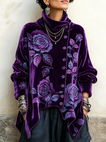 🤲LAST DAY SAVE 49% 🌸Women's Vintage Velvet Cowl Neck Asymmetrical Top