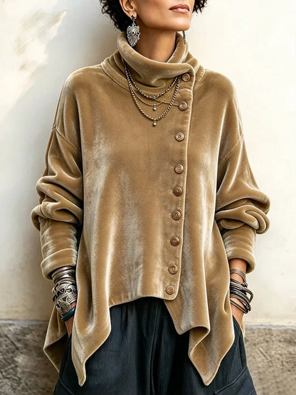 🤲LAST DAY SAVE 49% 🌸Women's Vintage Velvet Cowl Neck Asymmetrical Top