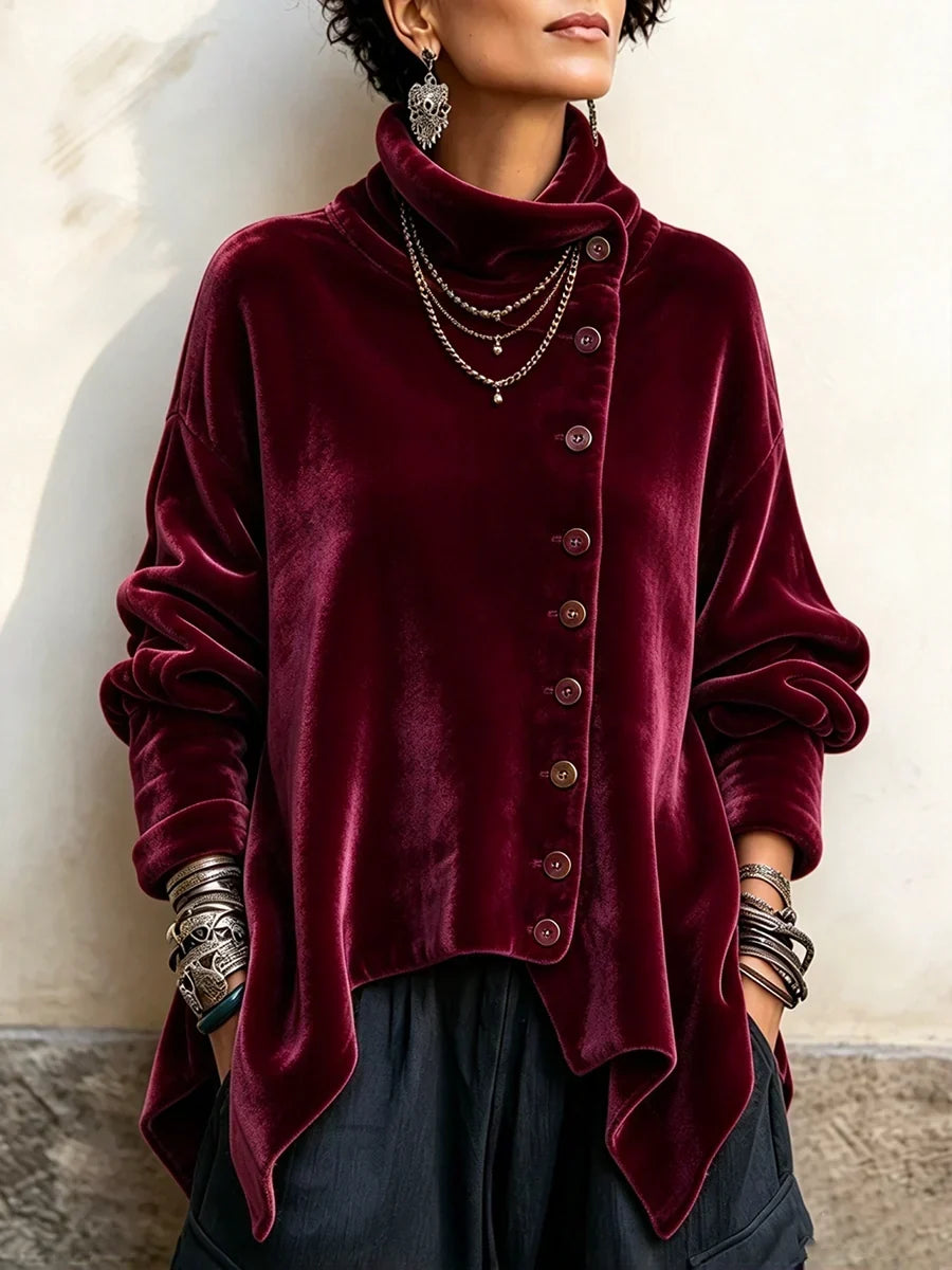 🤲LAST DAY SAVE 49% 🌸Women's Vintage Velvet Cowl Neck Asymmetrical Top