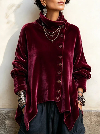 🤲LAST DAY SAVE 49% 🌸🤎Vintage Abstract Print Asymmetrical Turtleneck Top