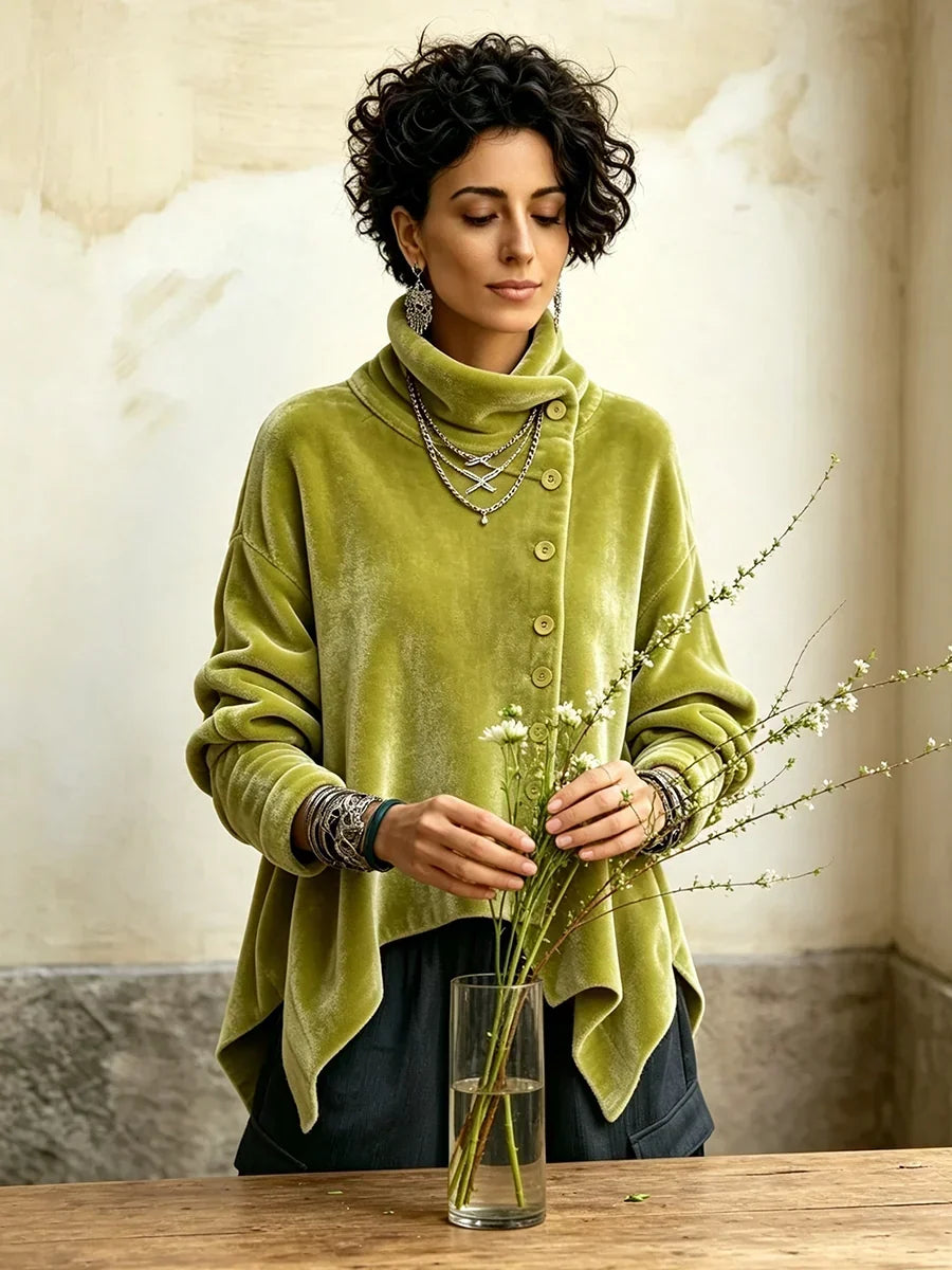 🤲LAST DAY SAVE 49% 🌸🤎 Polka Dot Velvet Cowl Neck Tunic