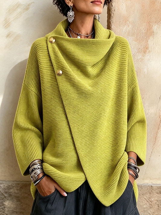 💛LAST DAY SAVE 49% ⏰Relaxed Chic Knitted Asymmetric Button-up Top