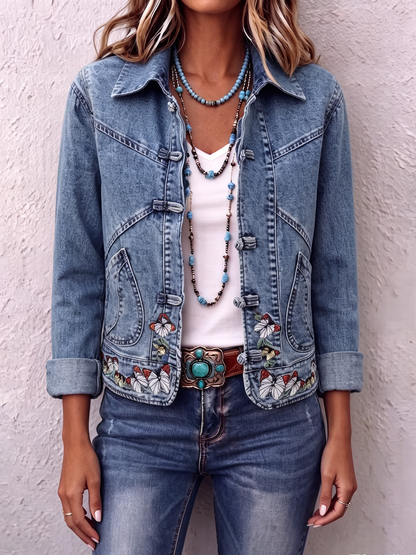 Retro Butterfly Embroidered Denim Jacket