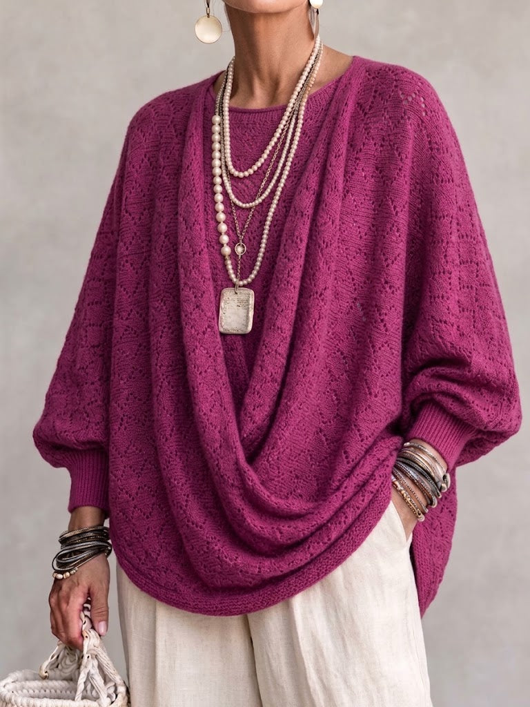 💛LAST DAY SAVE 49% ⏰Knit Top With A Cowl Neck, Cut-out Details, And Lantern Sleeves.