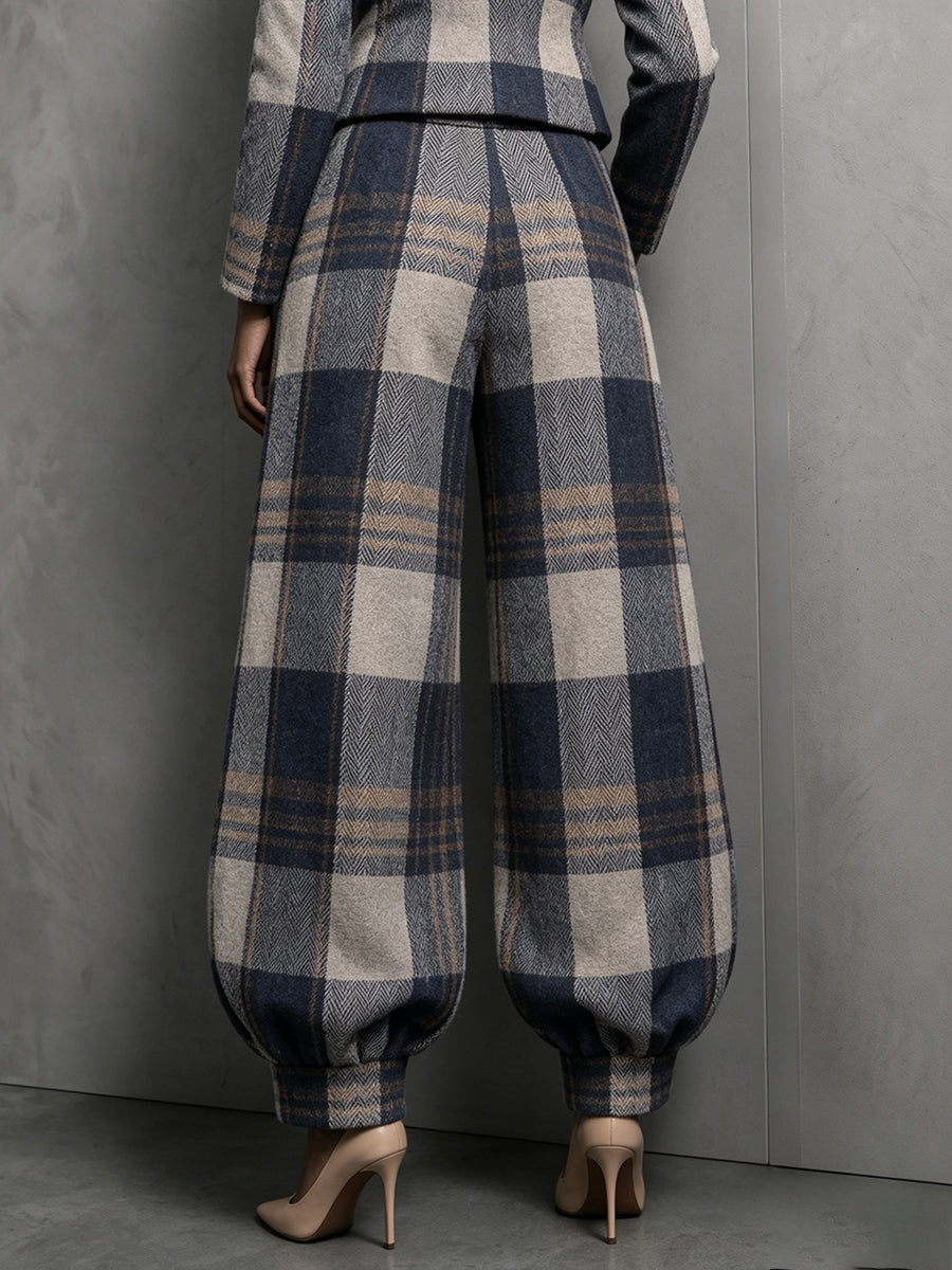 🤲LAST DAY SAVE 49% ⏰Sophisticated Plaid Cured-Hem Wide-Leg Trousers