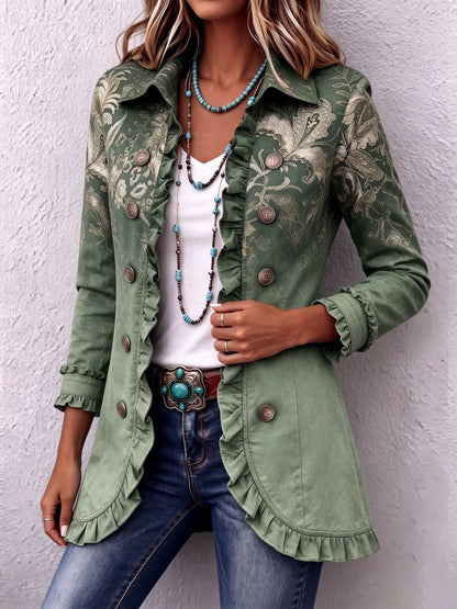 Bohemian Gold Floral Print Ruffle Jacket