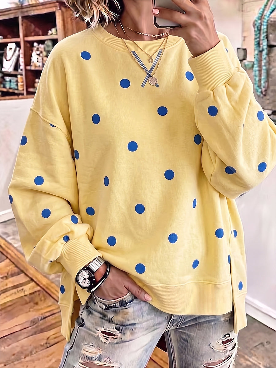 💛Chic Sunshine Yellow & Blue Polka Dot Sweatshirt