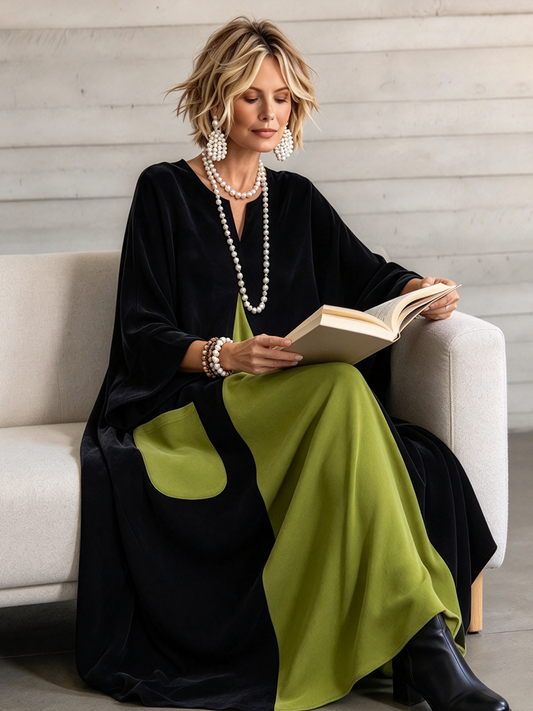 🤲LAST DAY SAVE 49% ⏰Elegant Artistic Cut Color-block Velvet Dress