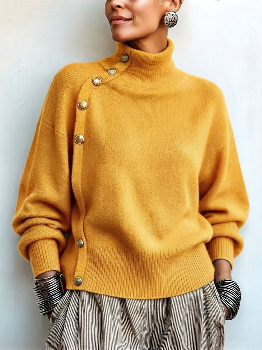 🤲LAST DAY SAVE 49% ⏰Asymmetrical Gold-Button Sweater – Chic, Cozy & Effortlessly Stylish