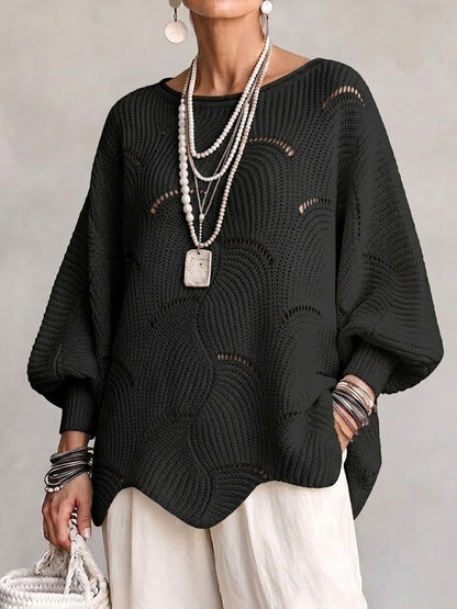 🤲LAST DAY SAVE 49% ⏰Hollow Wave Pattern Loose Lantern Sleeve Knit Top