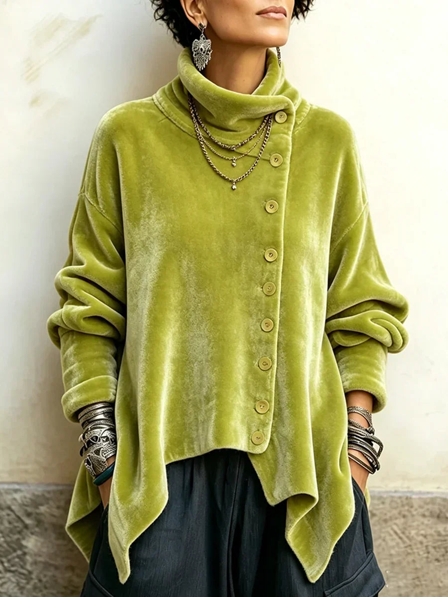 🤲LAST DAY SAVE 49% 🌸Women's Vintage Velvet Cowl Neck Asymmetrical Top