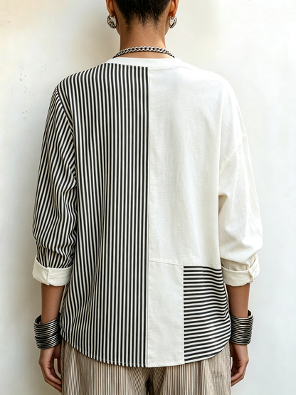 🤲LAST DAY SAVE 49% 🧡Chic Asymmetric Black And White Striped Statement Top