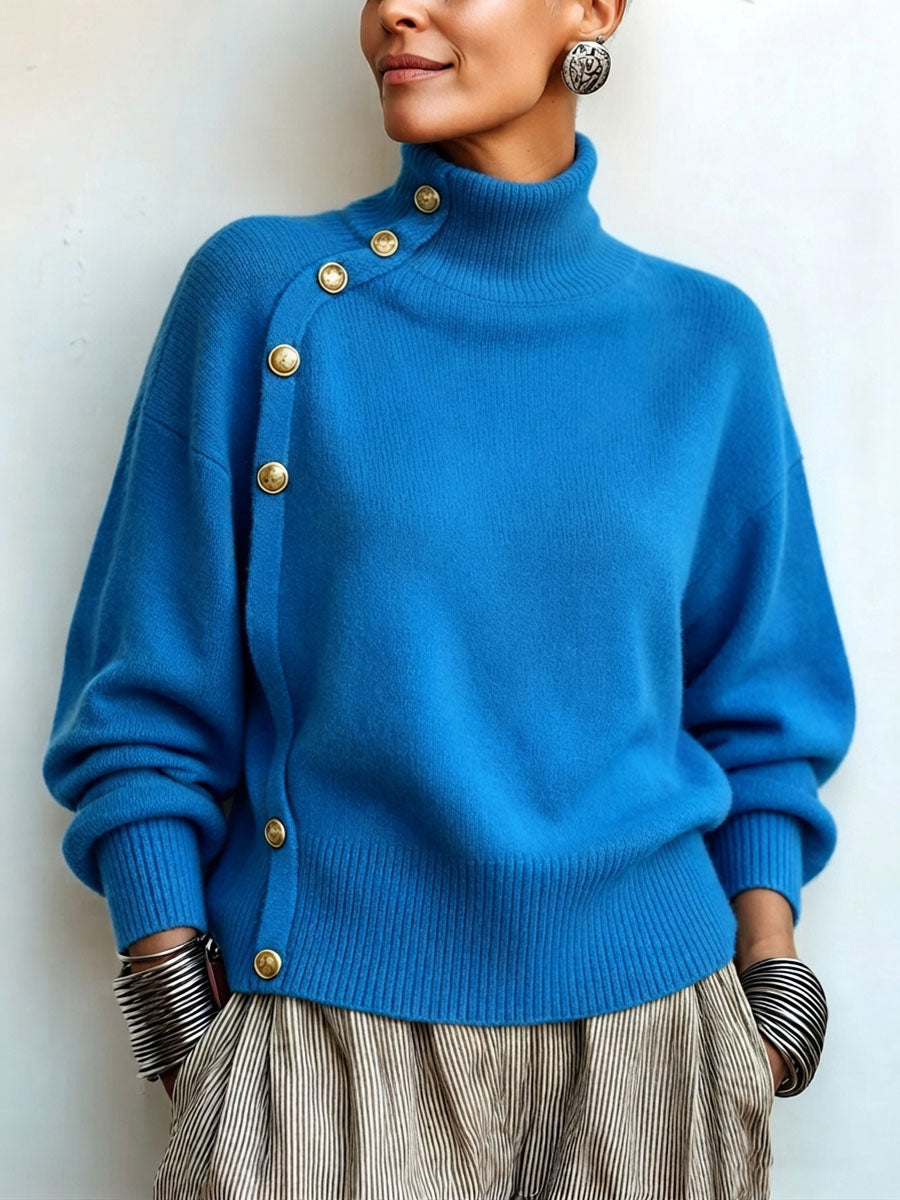🤲LAST DAY SAVE 49% ⏰Asymmetrical Gold-Button Sweater – Chic, Cozy & Effortlessly Stylish