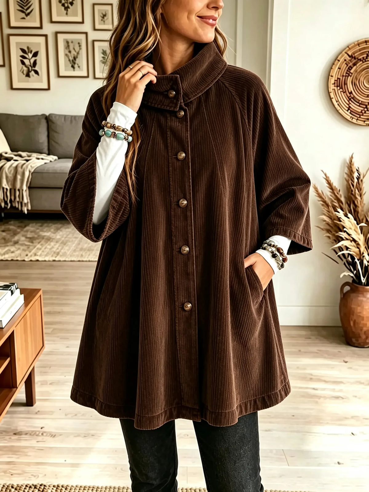 💛LAST DAY SAVE 49% ⏰Women's Stand Collar Oversized Corduroy Poncho Coat