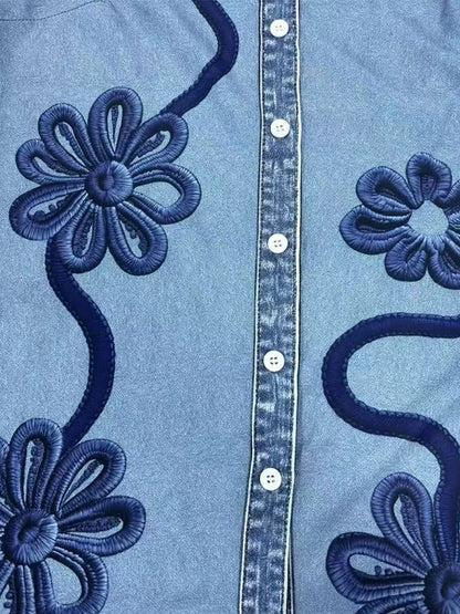 🤲LAST DAY SAVE 49% ⏰Vintage Floral Embroidered Denim Shirt