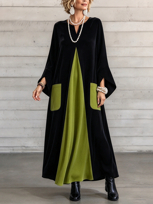 🤲LAST DAY SAVE 49% ⏰Elegant Artistic Cut Color-block Velvet Dress