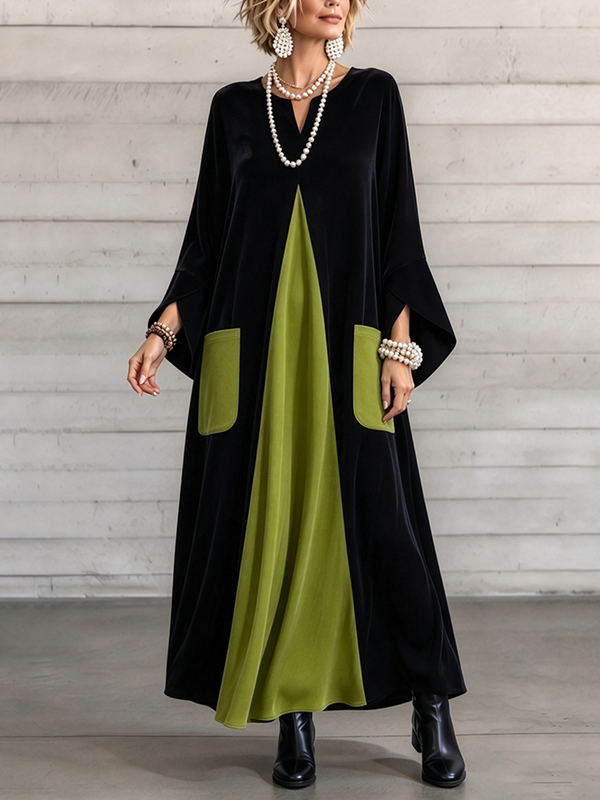 🤲LAST DAY SAVE 49% ⏰Elegant Artistic Cut Color-block Velvet Dress