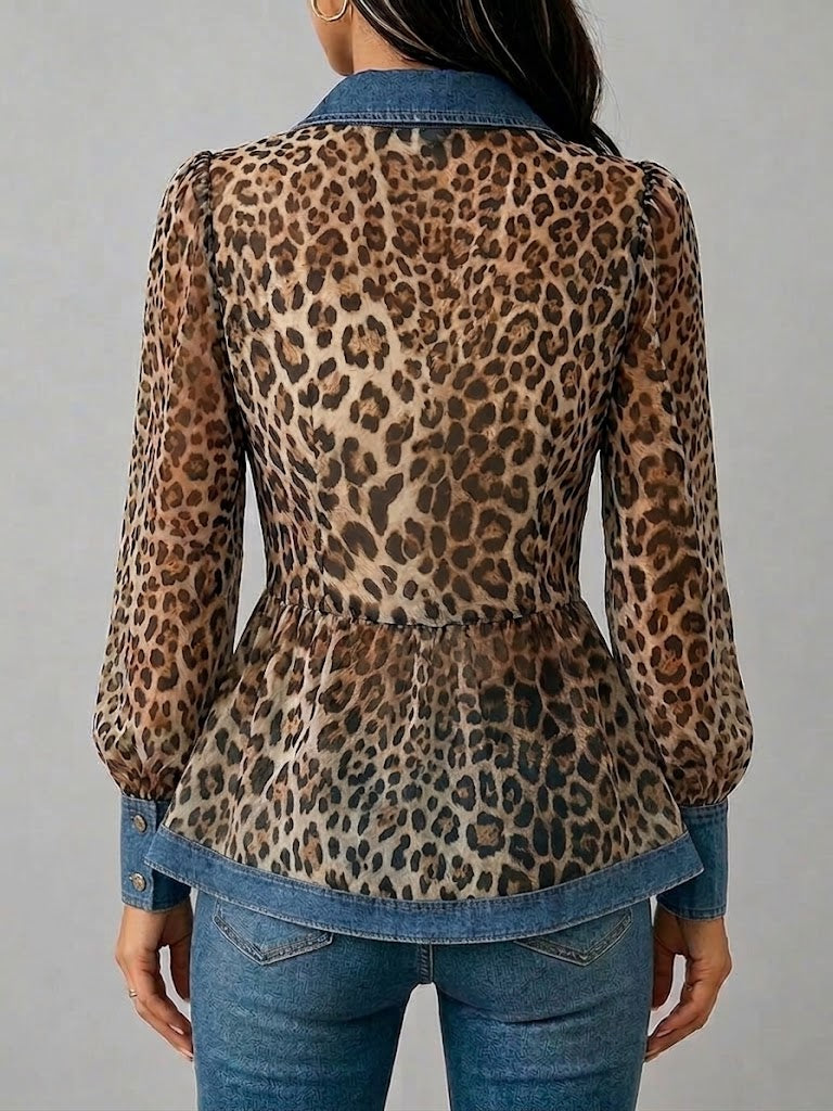 💛Casual & Stylish Spliced denim And Leopard Print Shirt
