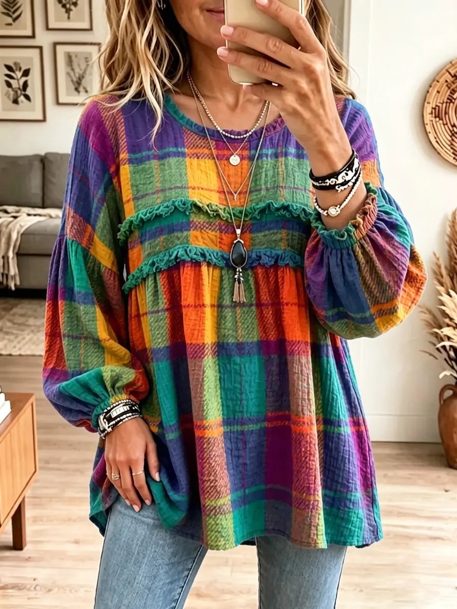 🤲LAST DAY SAVE 49%⏰ Vintage Denim & Plaid Patchwork Jacket – Chic, Versatile & Statement-Making