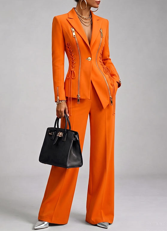 💛LAST DAY SAVE 49% 🧡 Women’s Orange 2-Piece Suit Set with Wide-Leg Pants — FREE Handbag