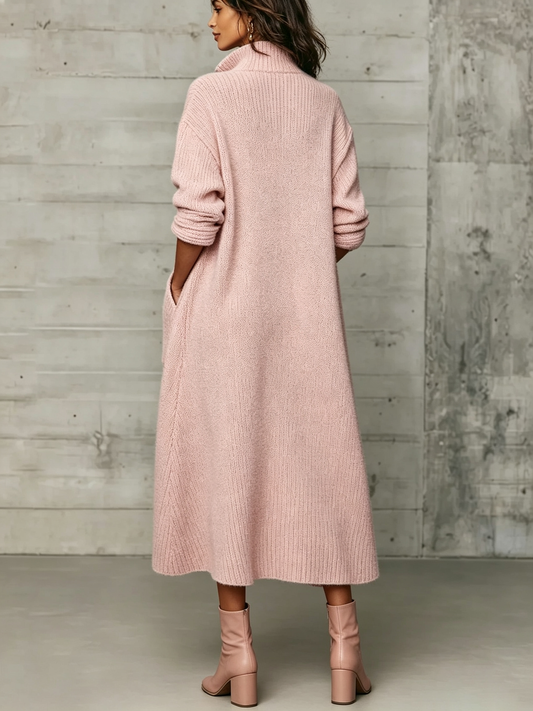 💛LAST DAY SAVE 49% ⏰Elegant Quarter-zip High Collar Oversized Knit Midi Dress
