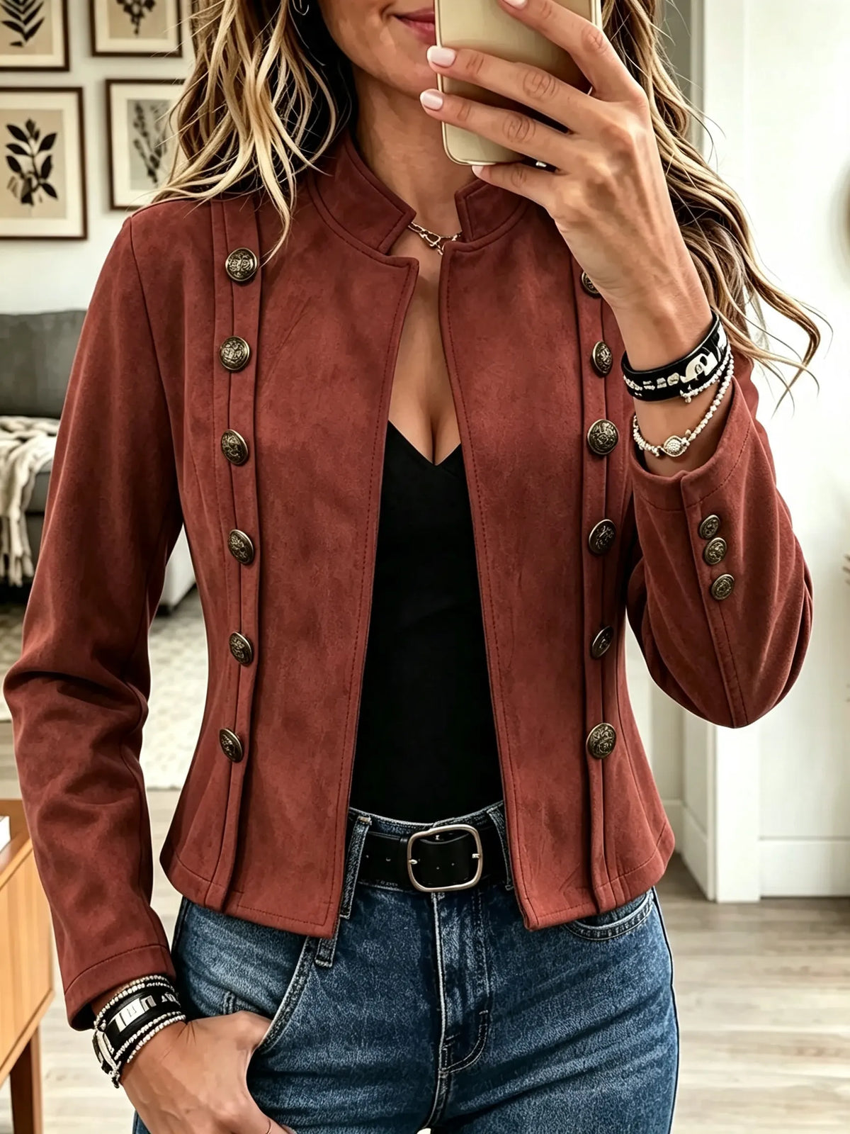 🤲LAST DAY SAVE 49% ⏰Women's Double-Breasted Suede Military Jacket
