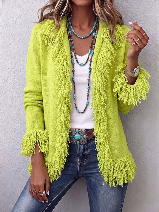 🤲LAST DAY SAVE 49% 🧡Vibrant Chartreuse Boho Fringe Cardigan